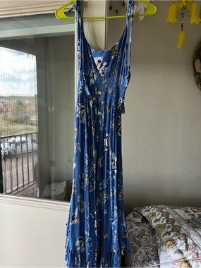 Angie Blue Floral Maxi Dress with Tie Straps